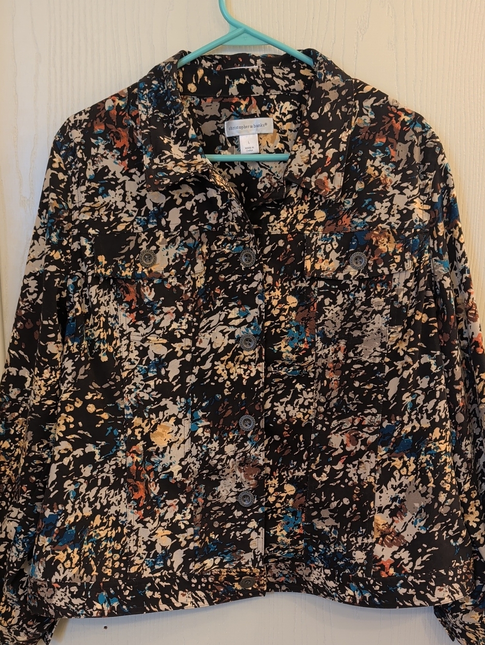Christopher & Banks Abstract Print Suede Feel Button Jacket Size L
